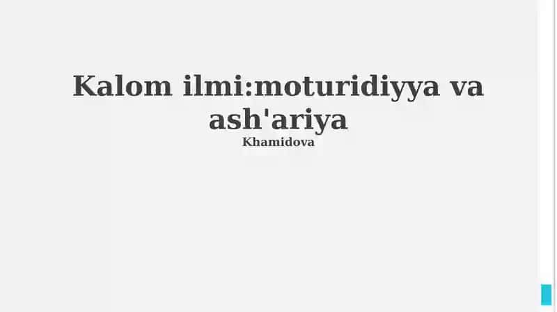 Kalom ilmi:moturidiyya va ash'ariya