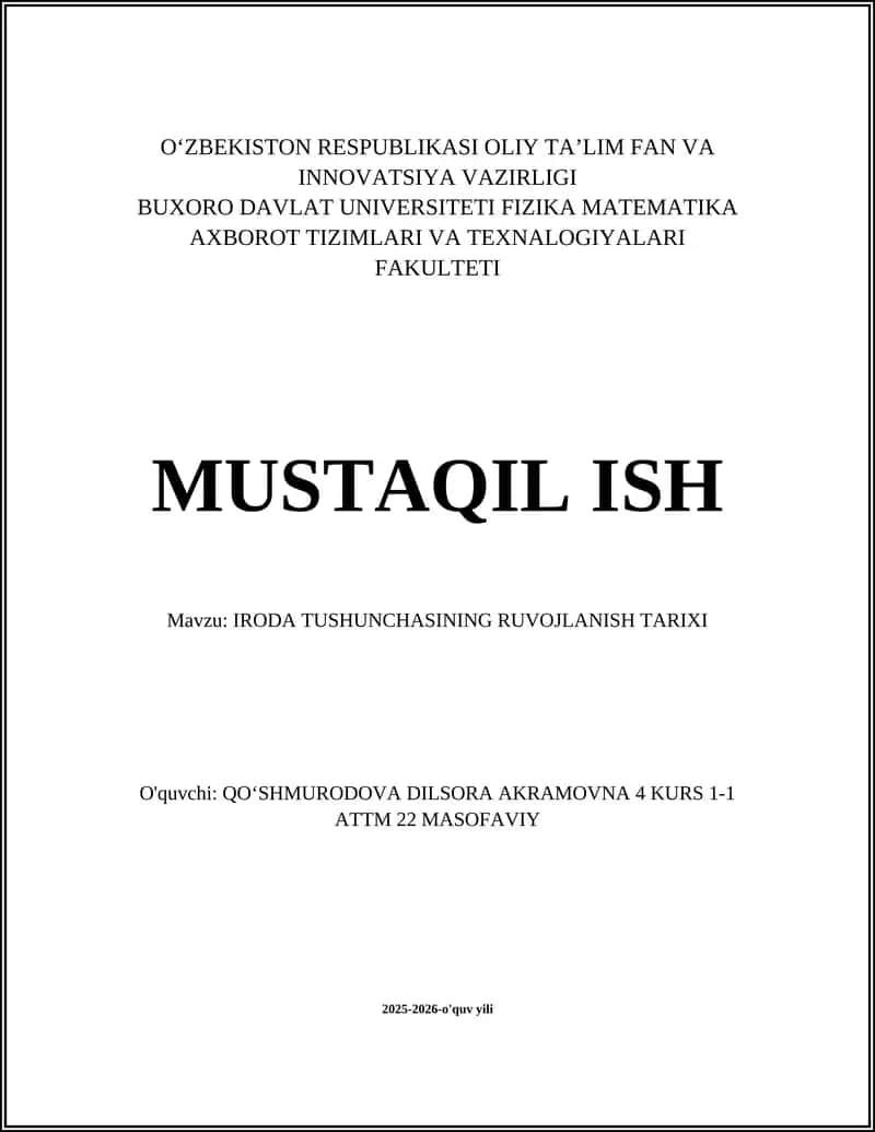 IRODA TUSHUNCHASINING RUVOJLANISH TARIXI 1