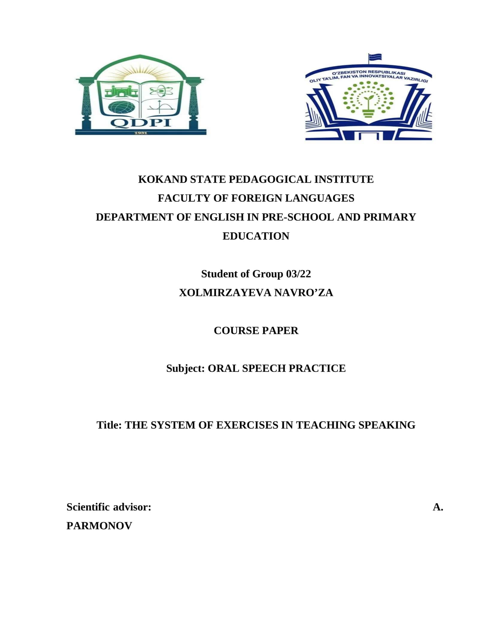 THE SYSTEM OF EXERCISES IN TEACHING SPEAKING 1