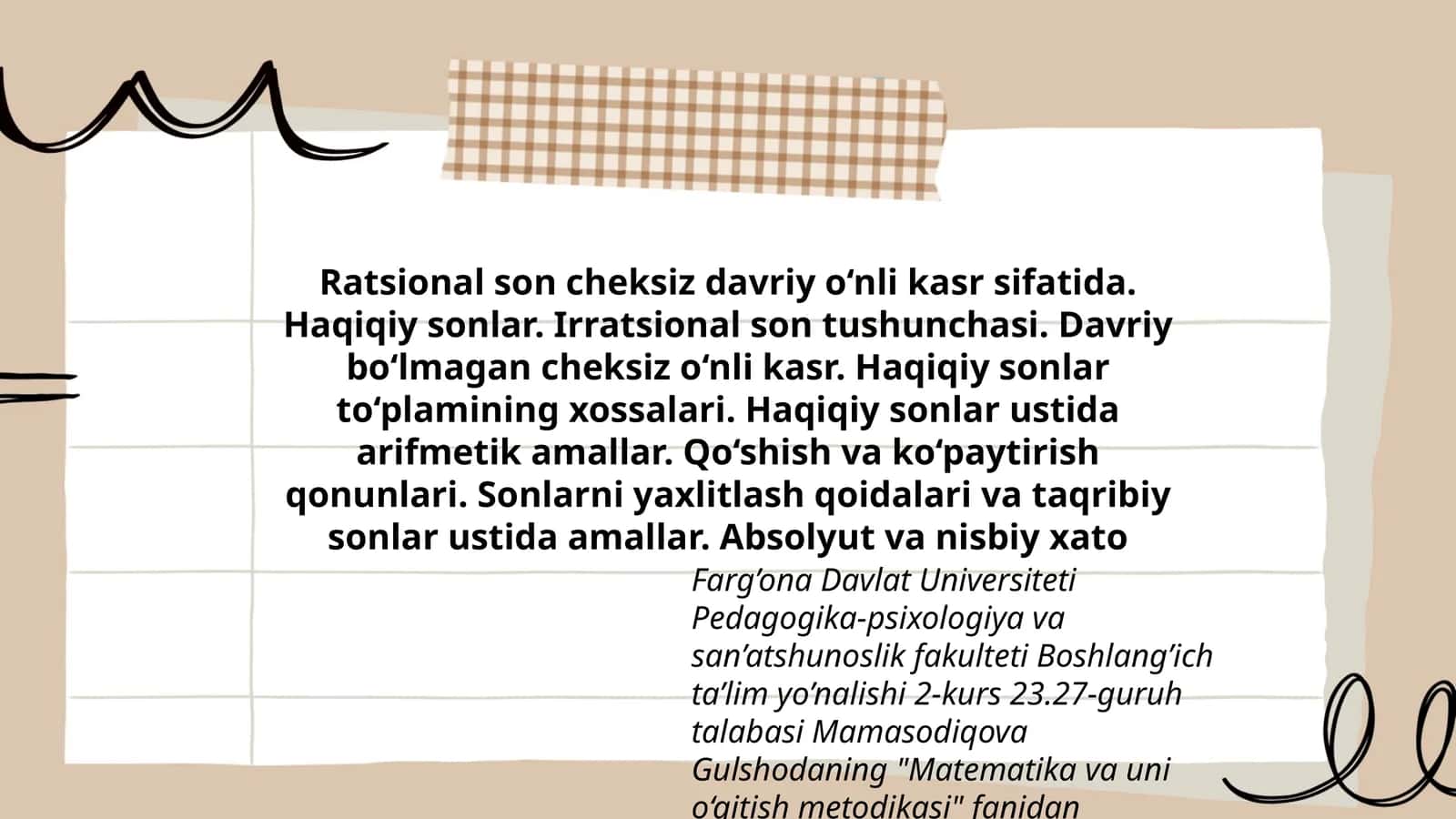 Matematika va uni o‘qitish metodikasi 1