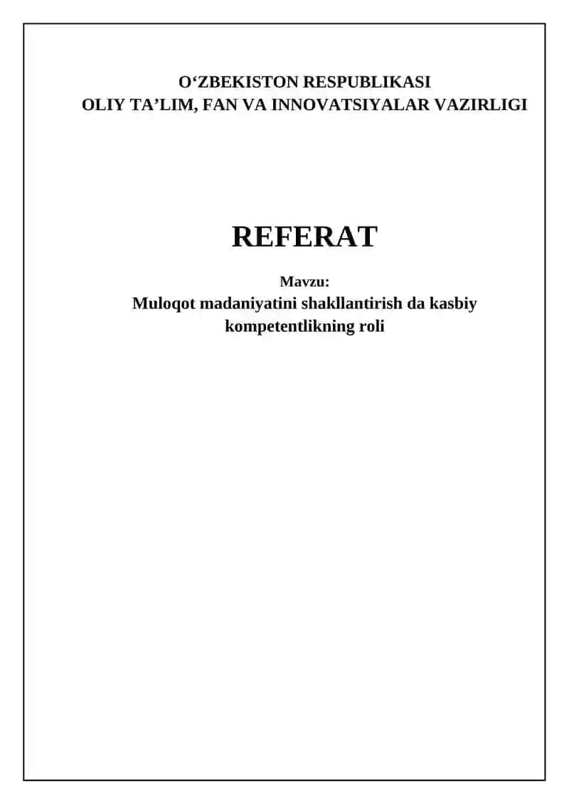 Muloqot madaniyatini shakllantirish da kasbiy kompetentlikning roli