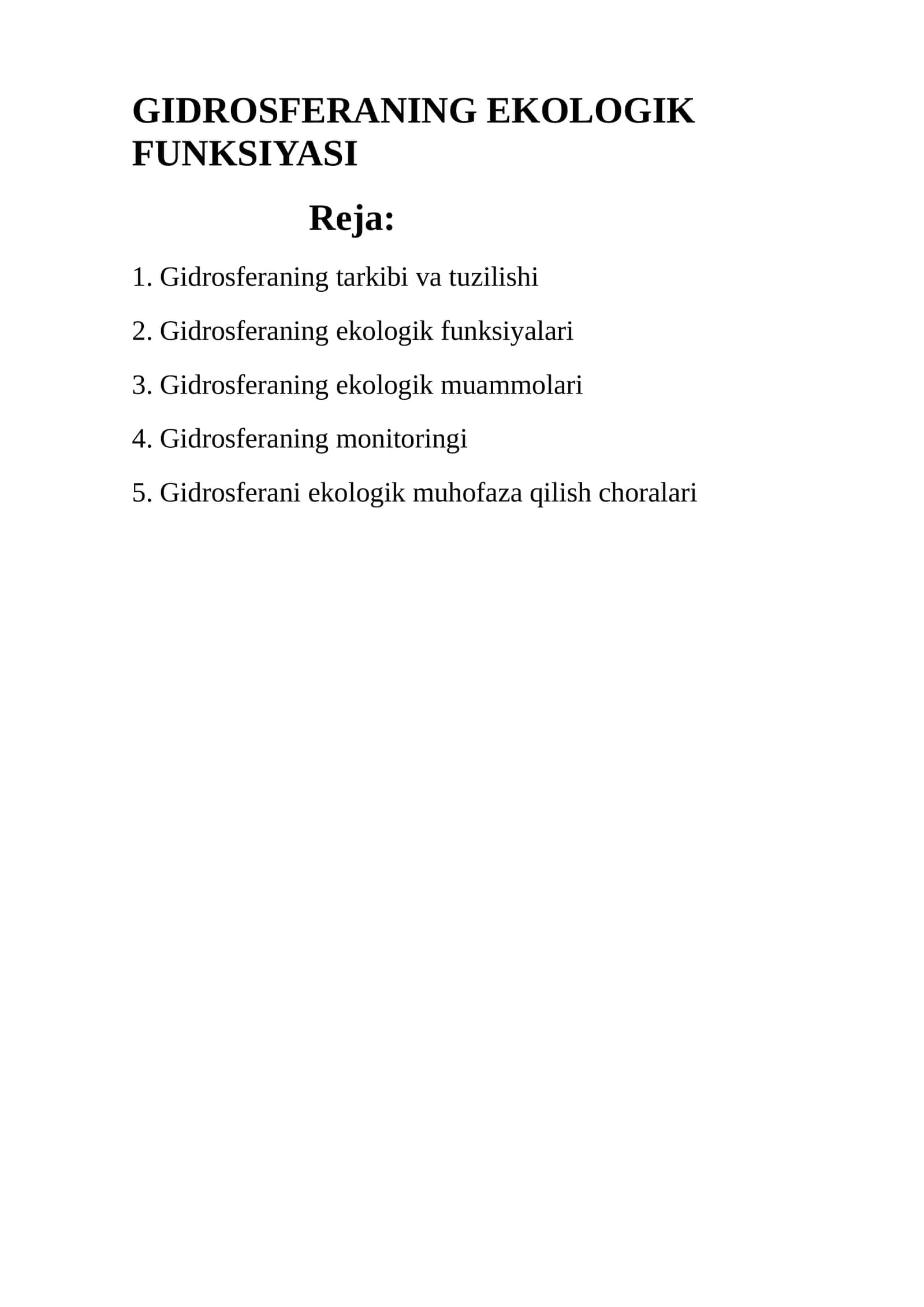 GIDROSFERANING EKOLOGIK FUNKSIYASI 1