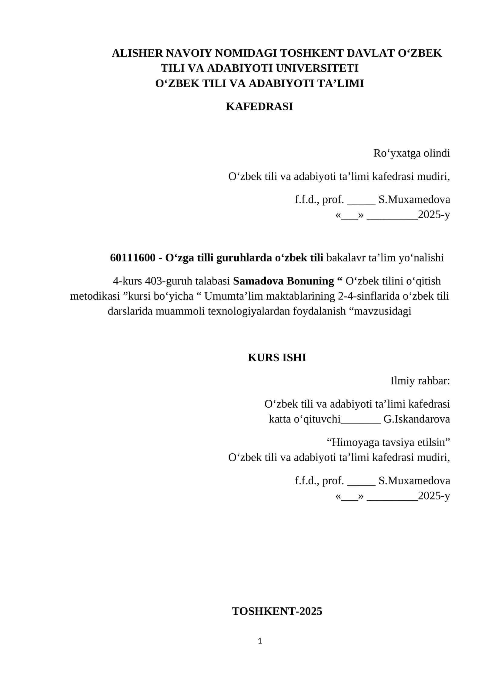 O‘zbek Tilini o‘qitish metodikasi 1
