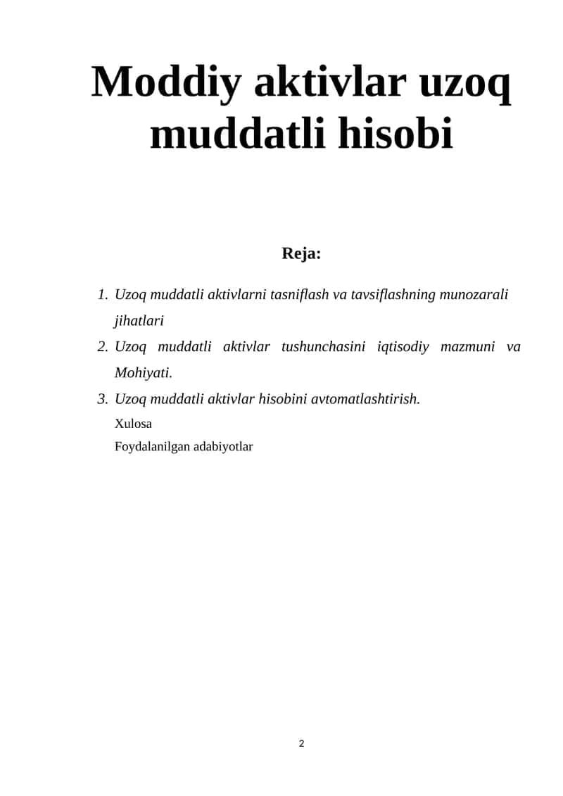 Uzoq muddatli aktivlar hisobi 1