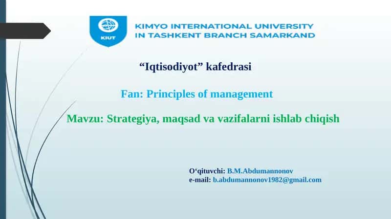 Strategiya, maqsadvavazifalarni ishlab chiqish 1