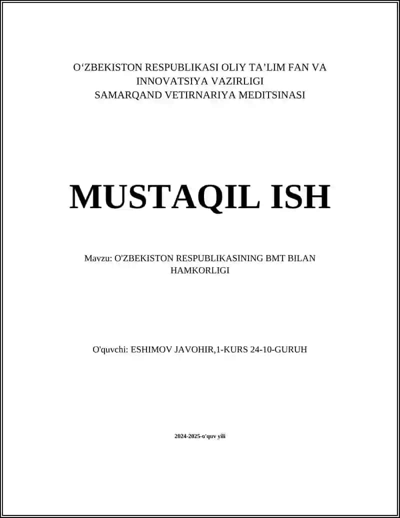 O'ZBEKISTON RESPUBLIKASINING BMT BILAN HAMKORLIGI