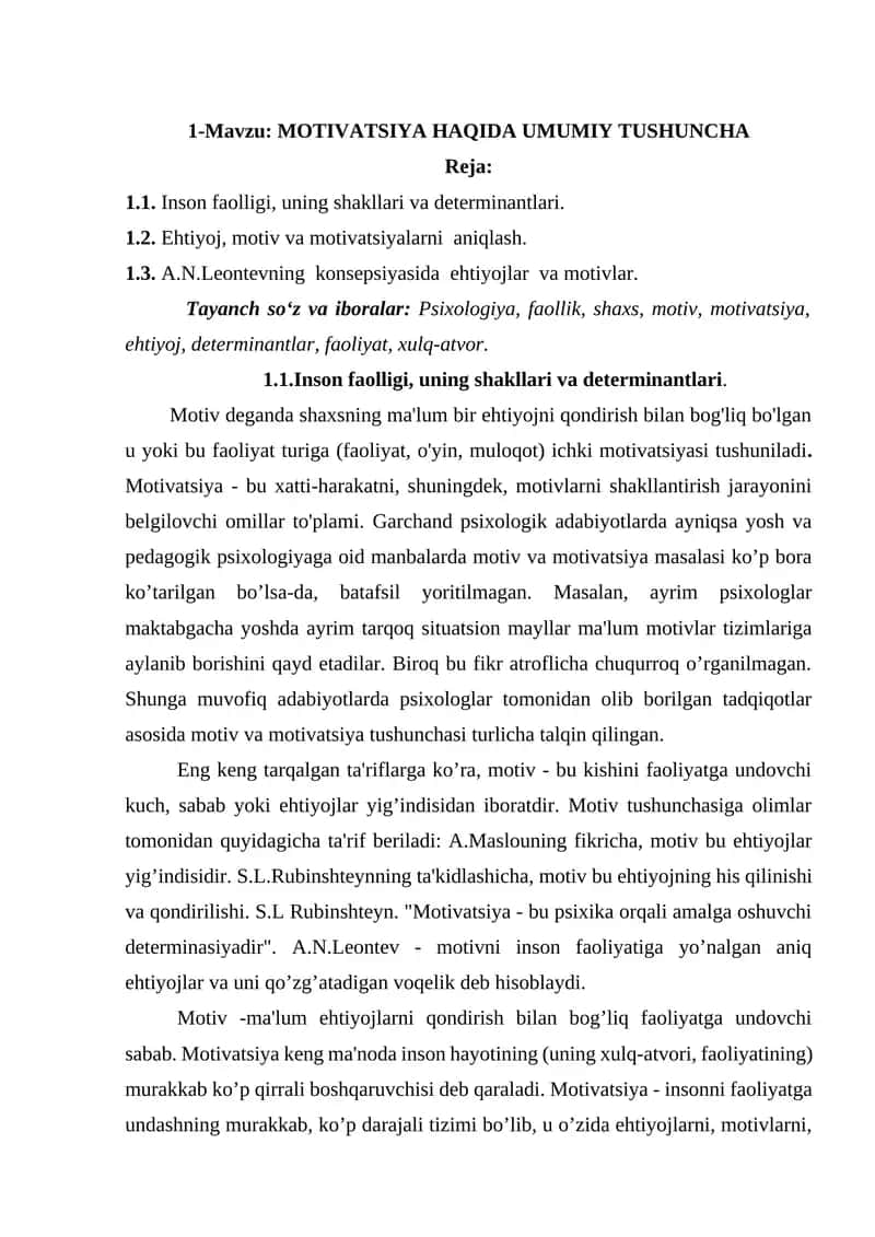 MOTIVATSIYA HAQIDA UMUMIY TUSHUNCHA 1