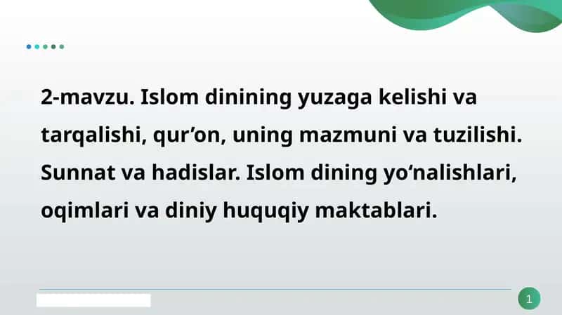Islomdinining yuzaga kelishi va tarqalishi 1