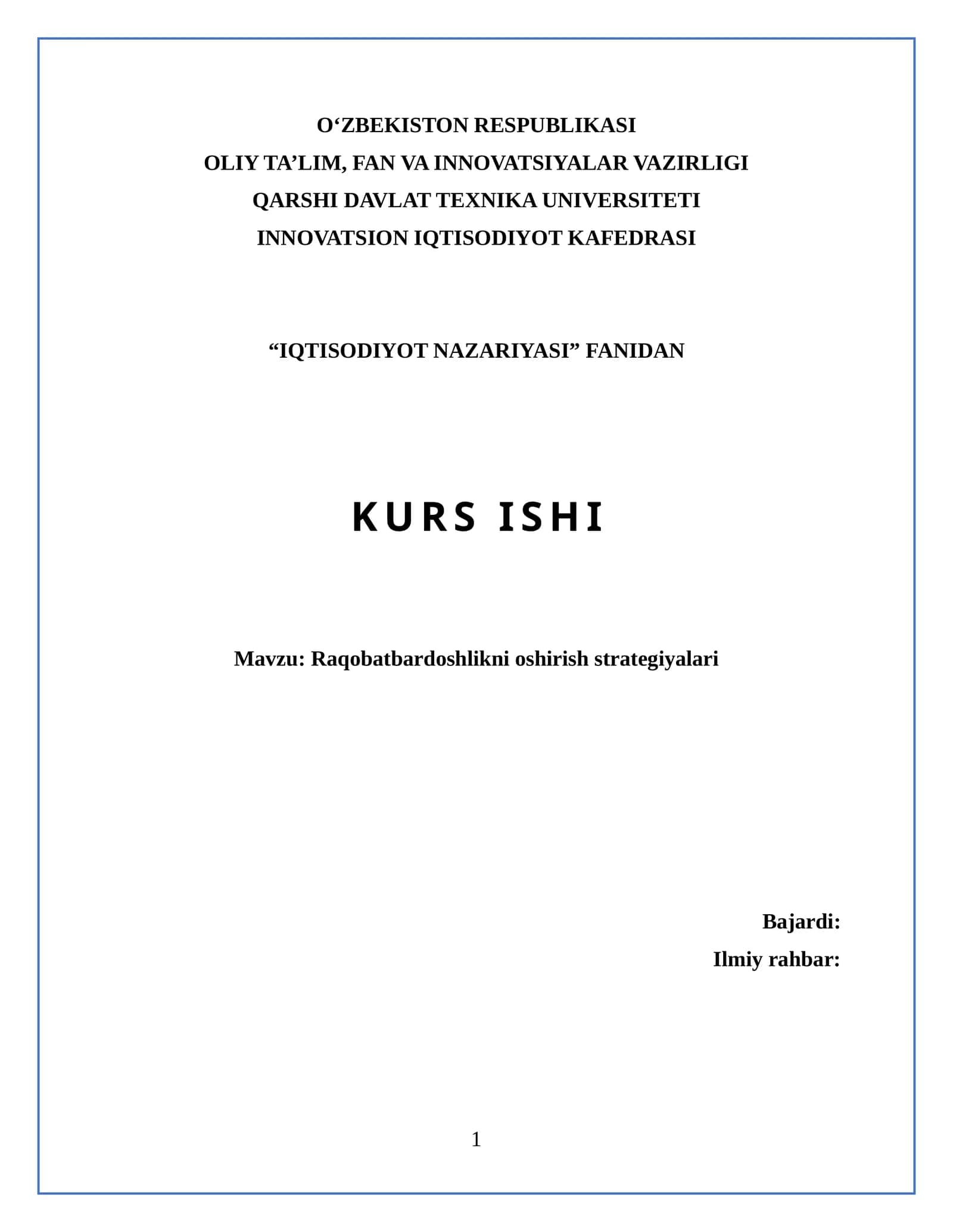 Raqobatbardoshlikni oshirish strategiyalari 1