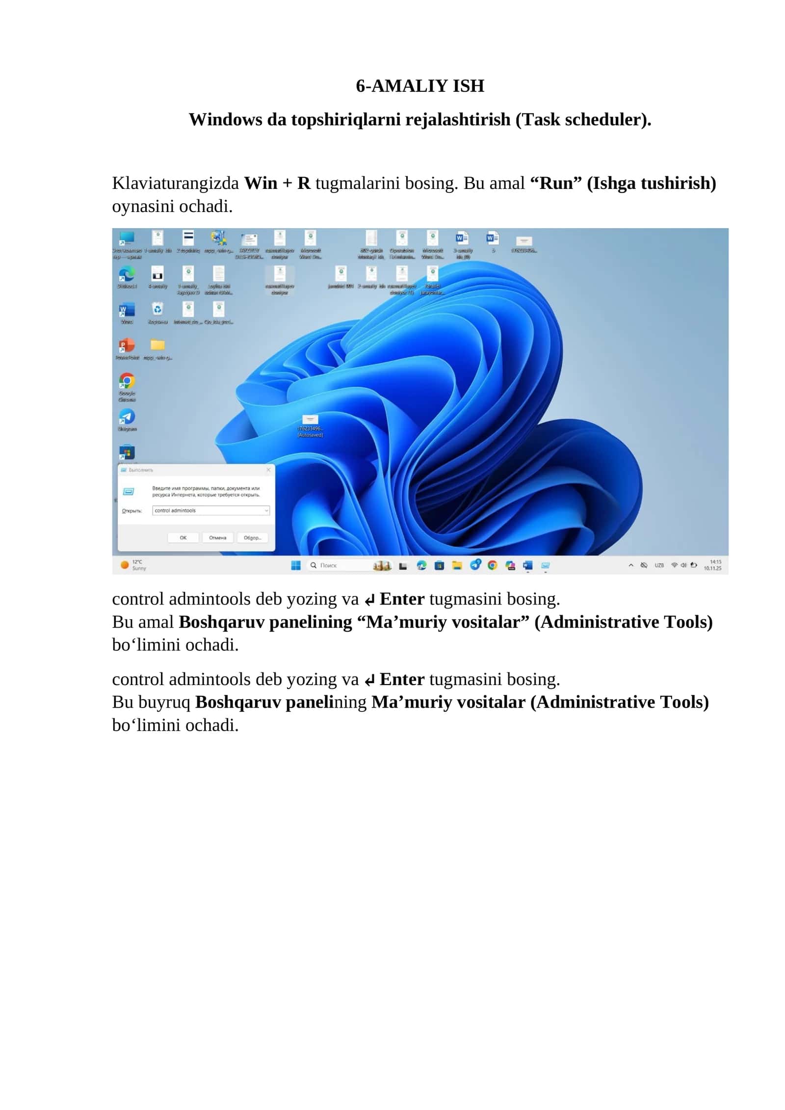 Windows da topshiriqlarni rejalashtirish (Task scheduler) 1