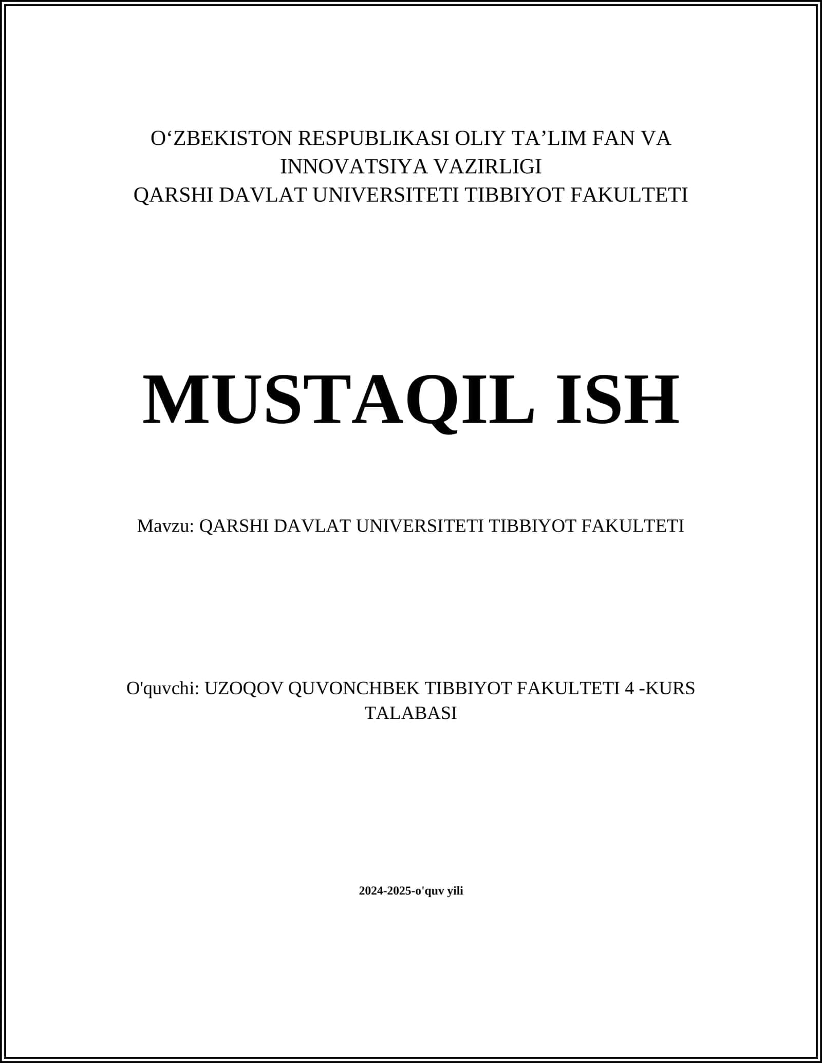 QARSHI DAVLAT UNIVERSITETI TIBBIYOT FAKULTETI 1