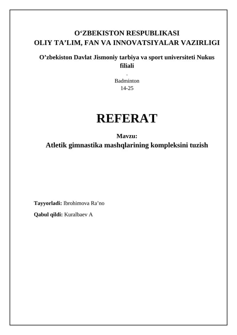Atletik gimnastika mashqlarining kompleksini tuzish 1