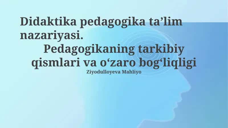 Didaktika pedagogika taʼlim nazariyasi 1