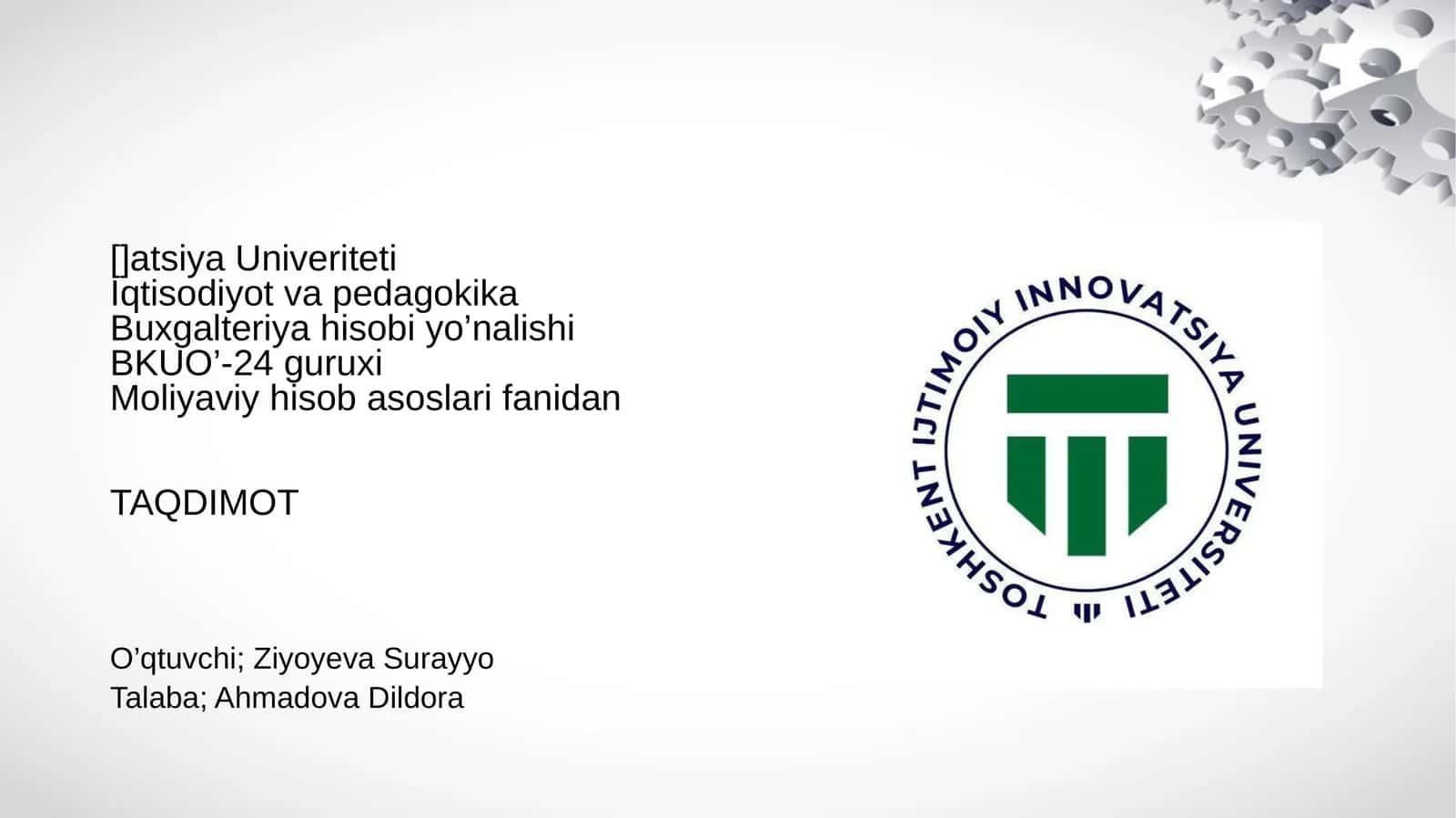 Moliyaviy hisob asoslari fanidan TAQDIMOT 1