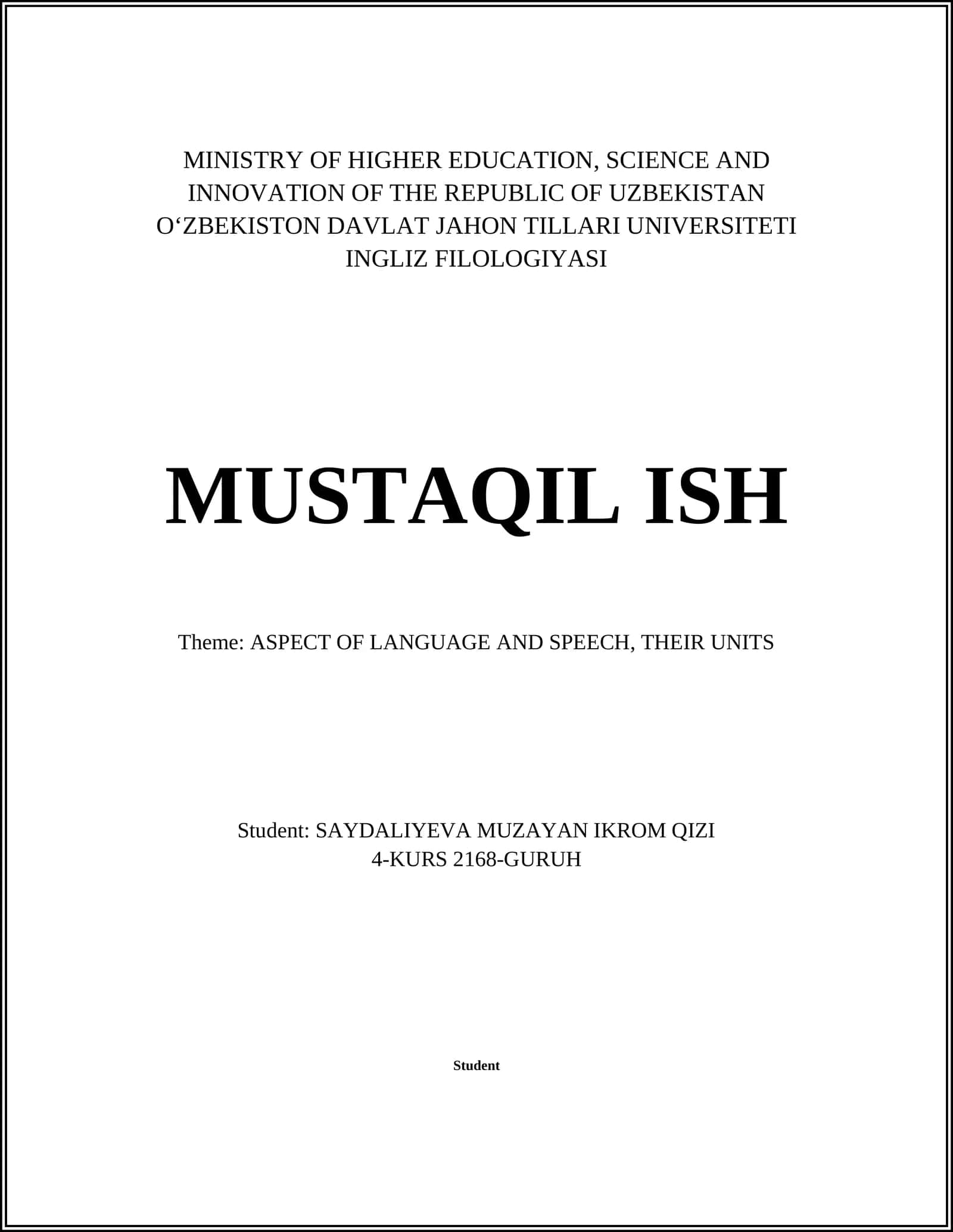 ASPECT OF LANGUAGE AND SPEECH, THEIR UNITS 1