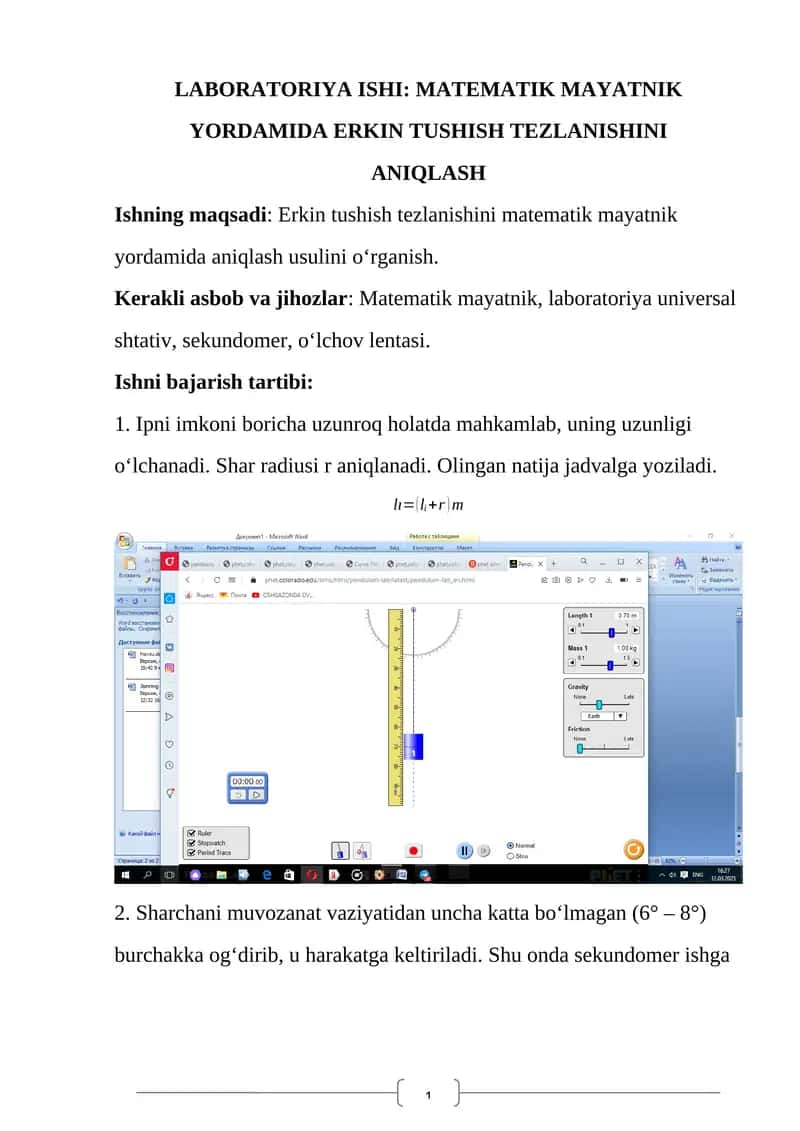 LABORATORIYA ISHI: MATEMATIK MAYATNIK 1