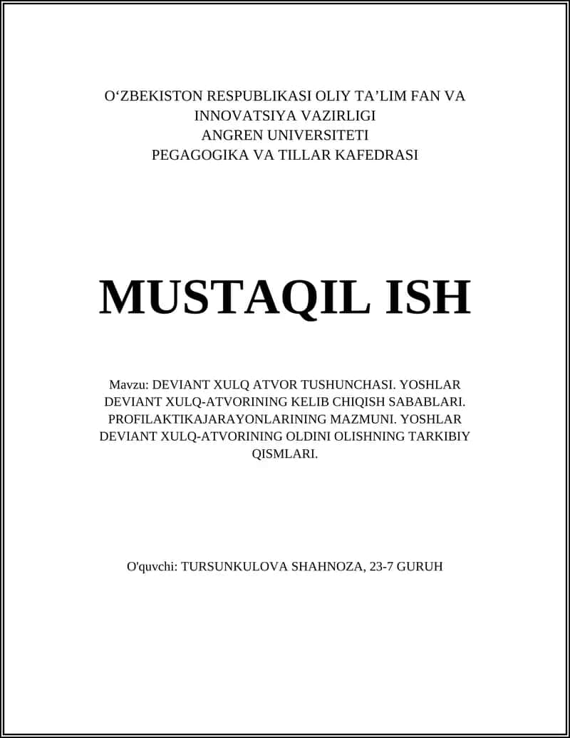 DEVIANT XULQ ATVOR TUSHUNCHASI 1