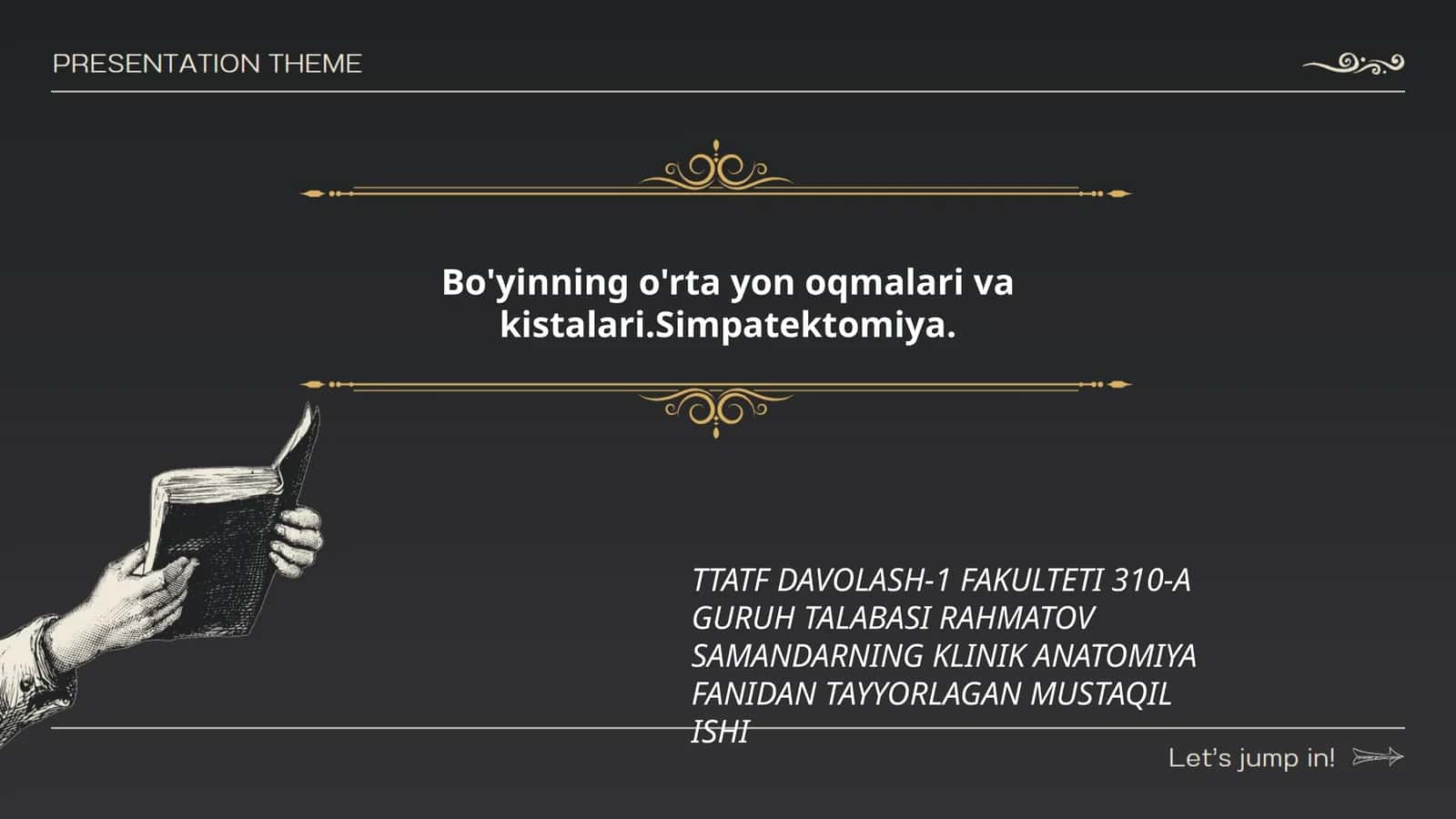 Bo'yinning o'rta yon oqmalari va kistalari. Simpatektomiya 1