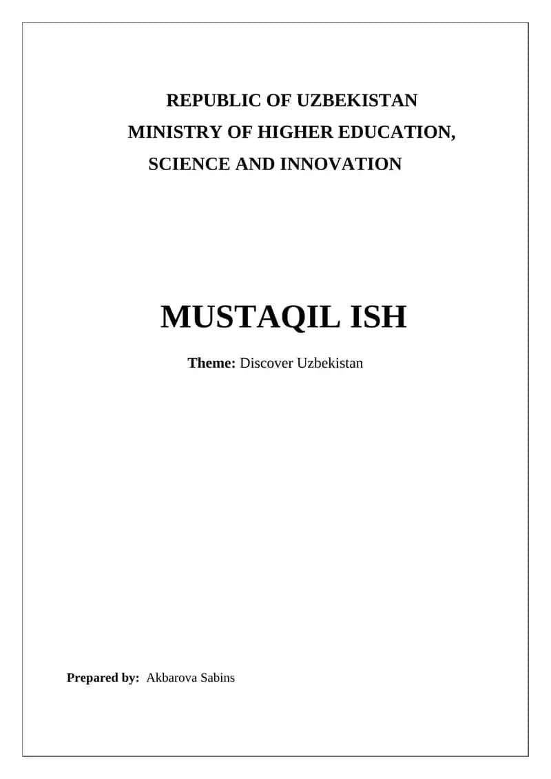 MUSTAQIL ISH "Discover Uzbekistan" 1