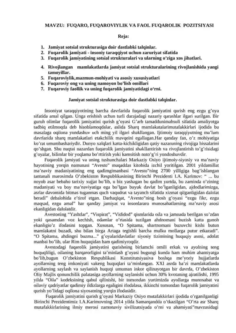 FUQARO, FUQAROVIYLIK VA FAOL FUQAROLIK POZITSIYASI