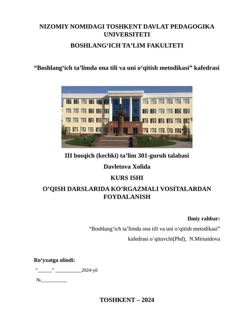 O’QISH DARSLARIDA KO’RGAZMALI VOSITALARDAN FOYDALANISH 1