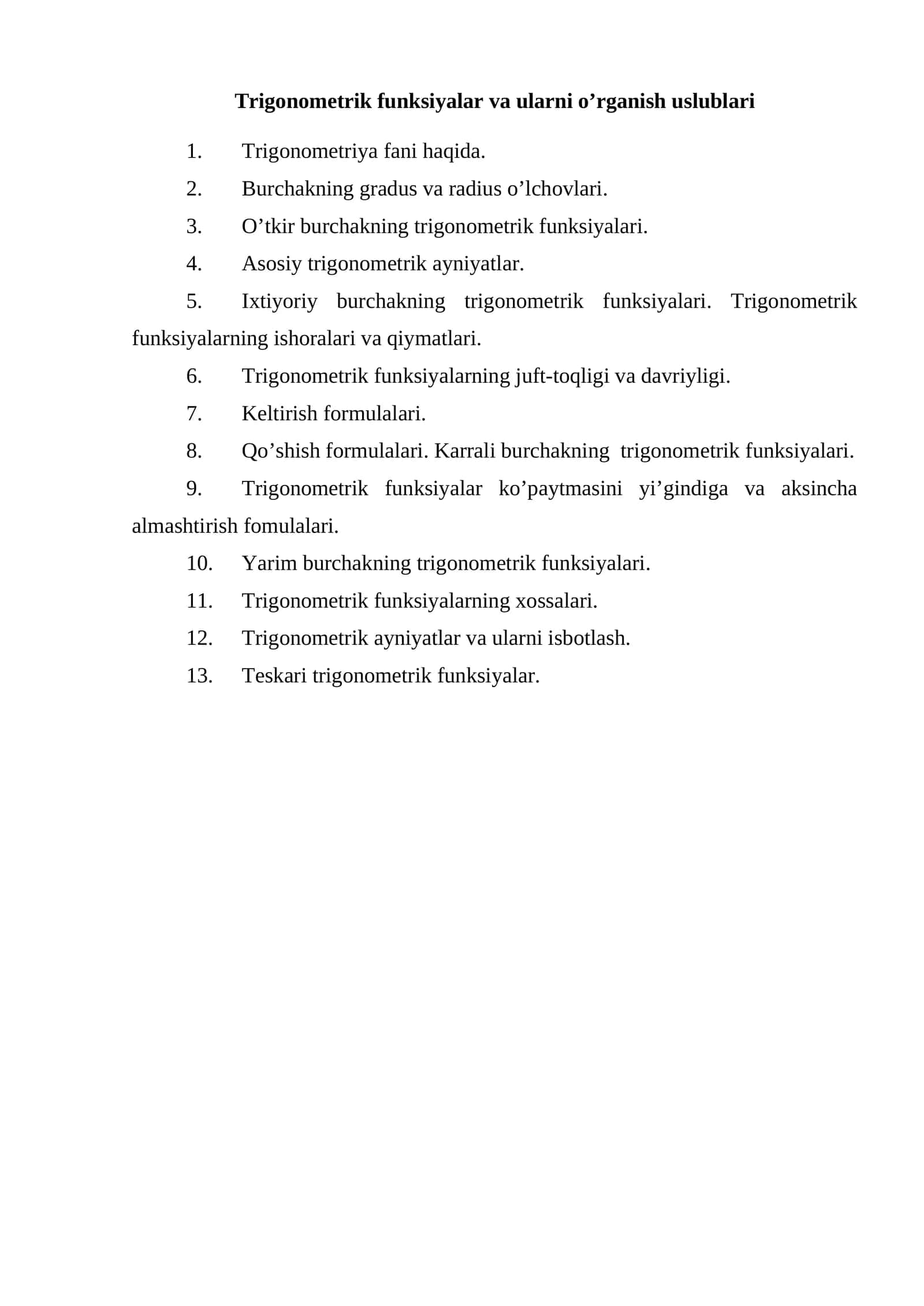 Trigonometrik funksiyalar va ularni o’rganish uslublari 1