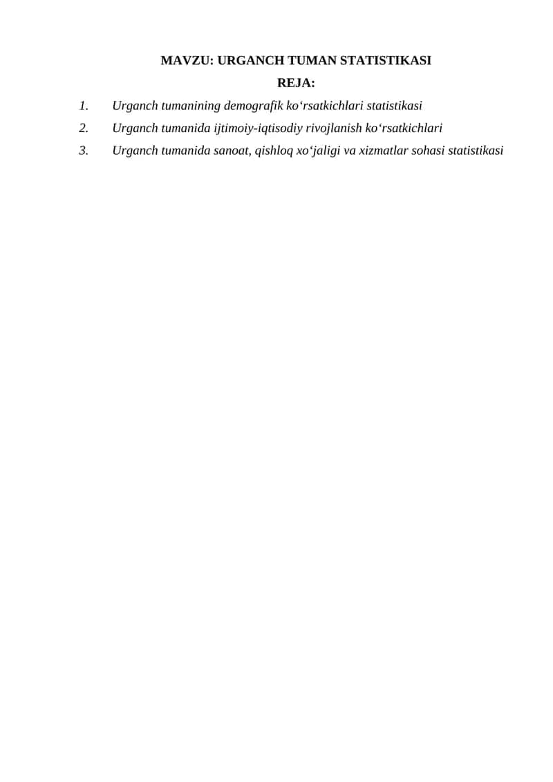 Urganch Tuman Statistikasi 1