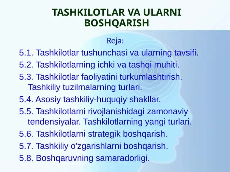 TASHKILOTLAR VA ULARNI BOSHQARISH 1