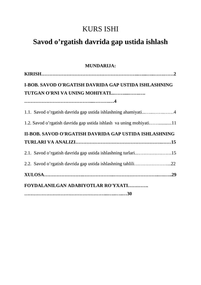 Savod o’rgatish davrida gap ustida ishlash 1
