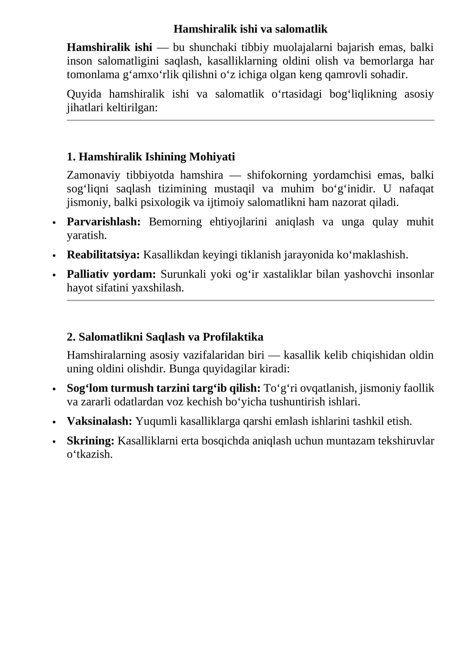 Hamshiralik ishi va salomatlik 1