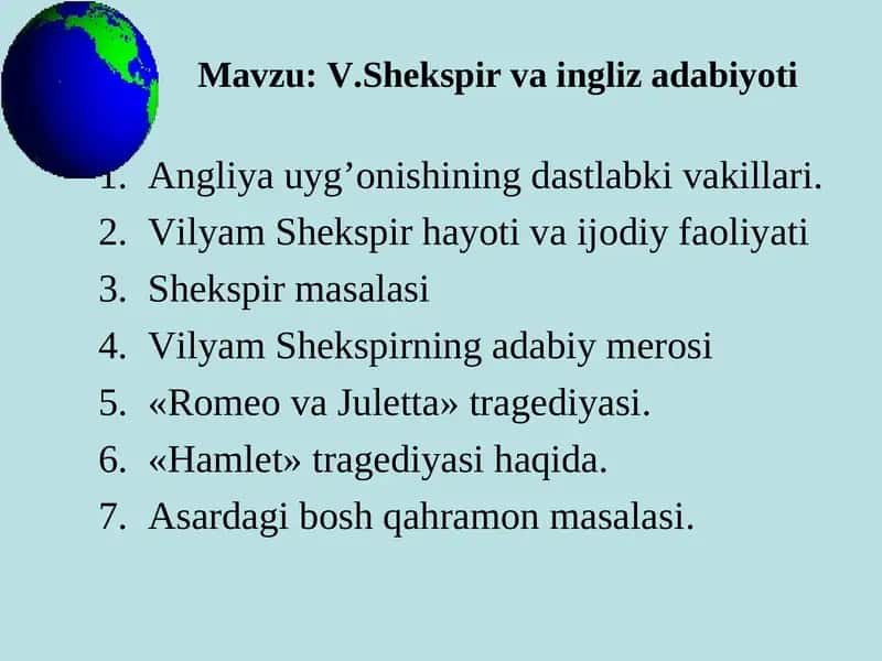V.Shekspir va ingliz adabiyoti 1