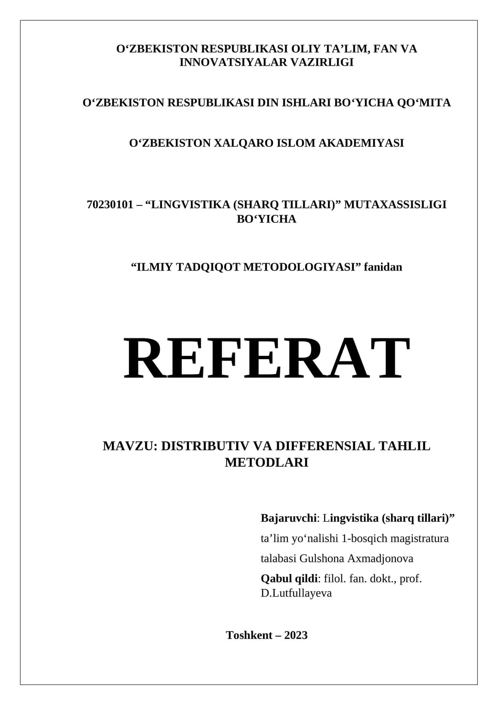 REFERAT Distributiv va differensial tahlil metodlari 1