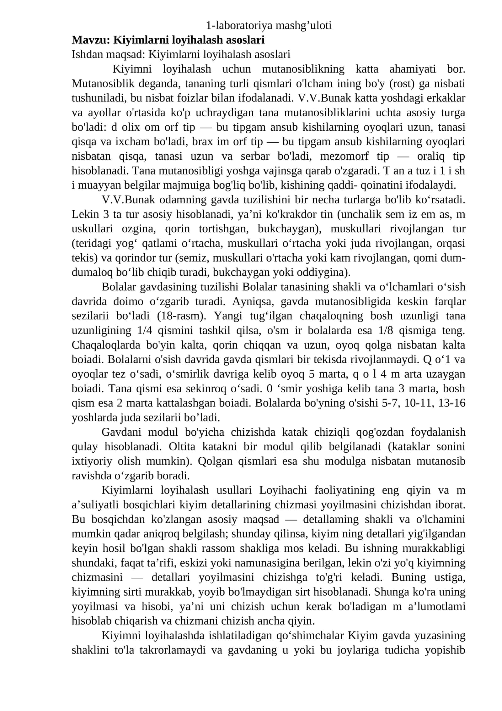 Kiyimlarni loyihalash asoslari 1