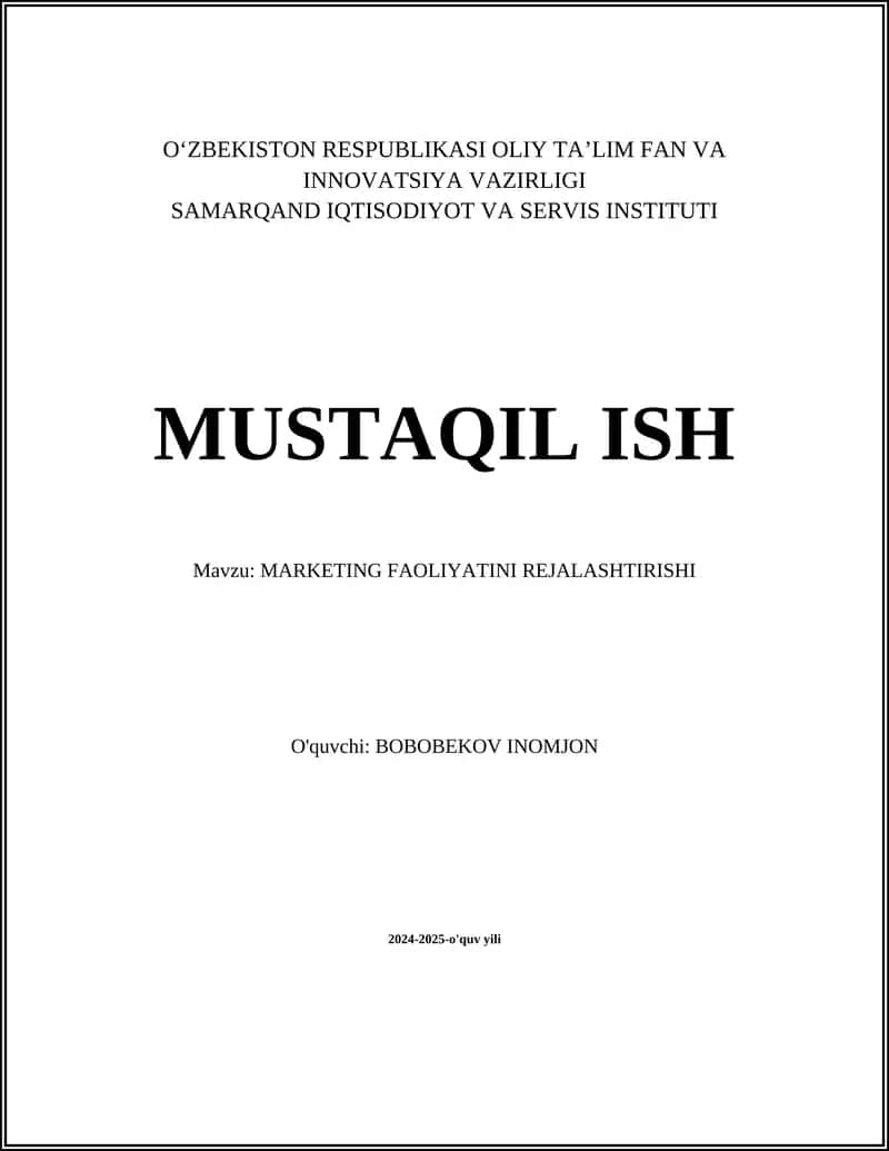 MARKETING FAOLIYATINI REJALASHTIRISHI 1