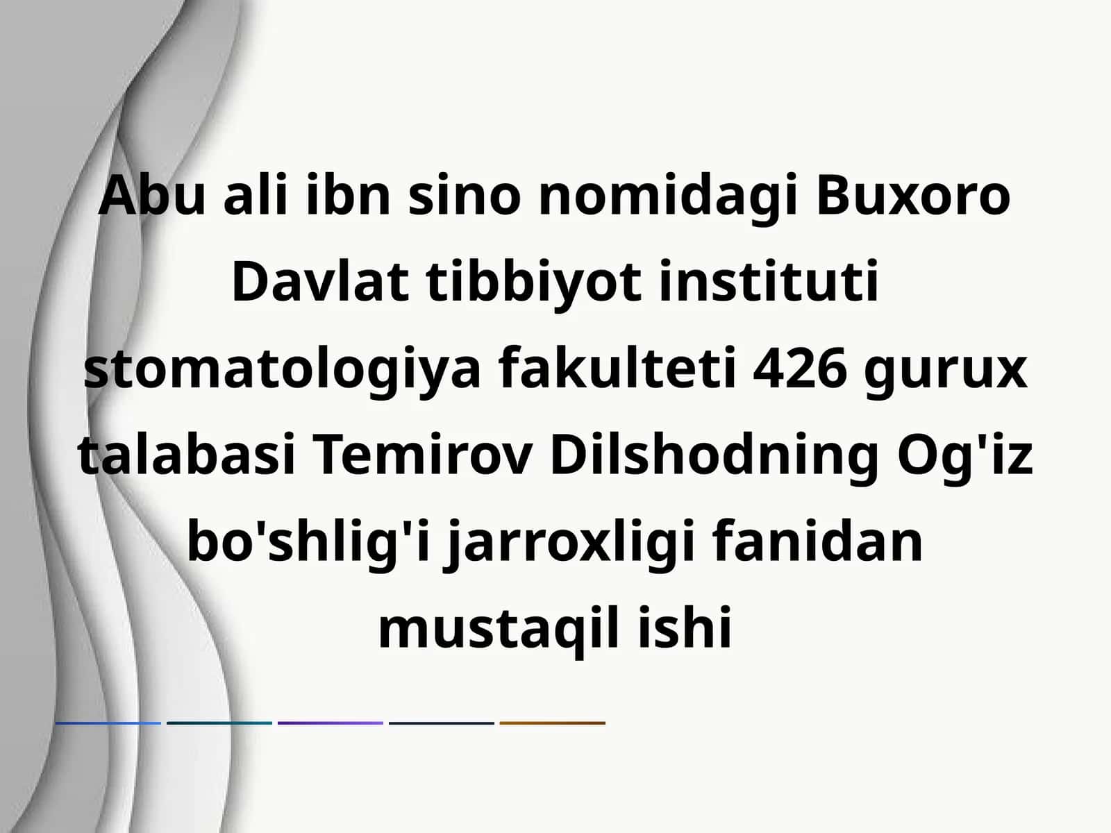 Og'iz bo'shlig'i jarroxligi fanidan mustaqil ishi 1