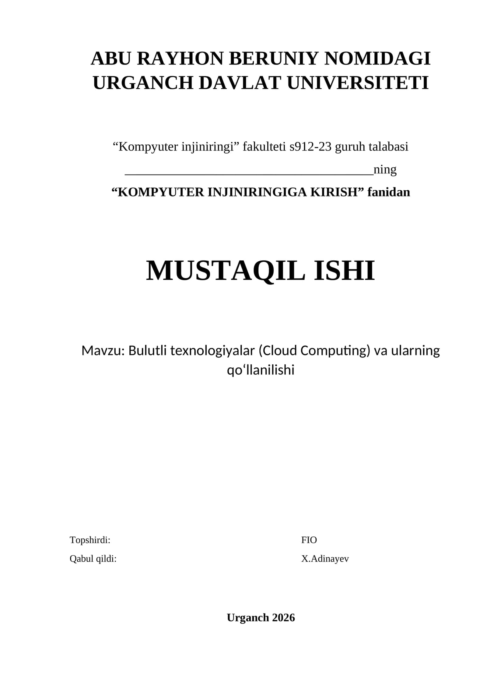 Kompyuter injiniringiga kirish 1