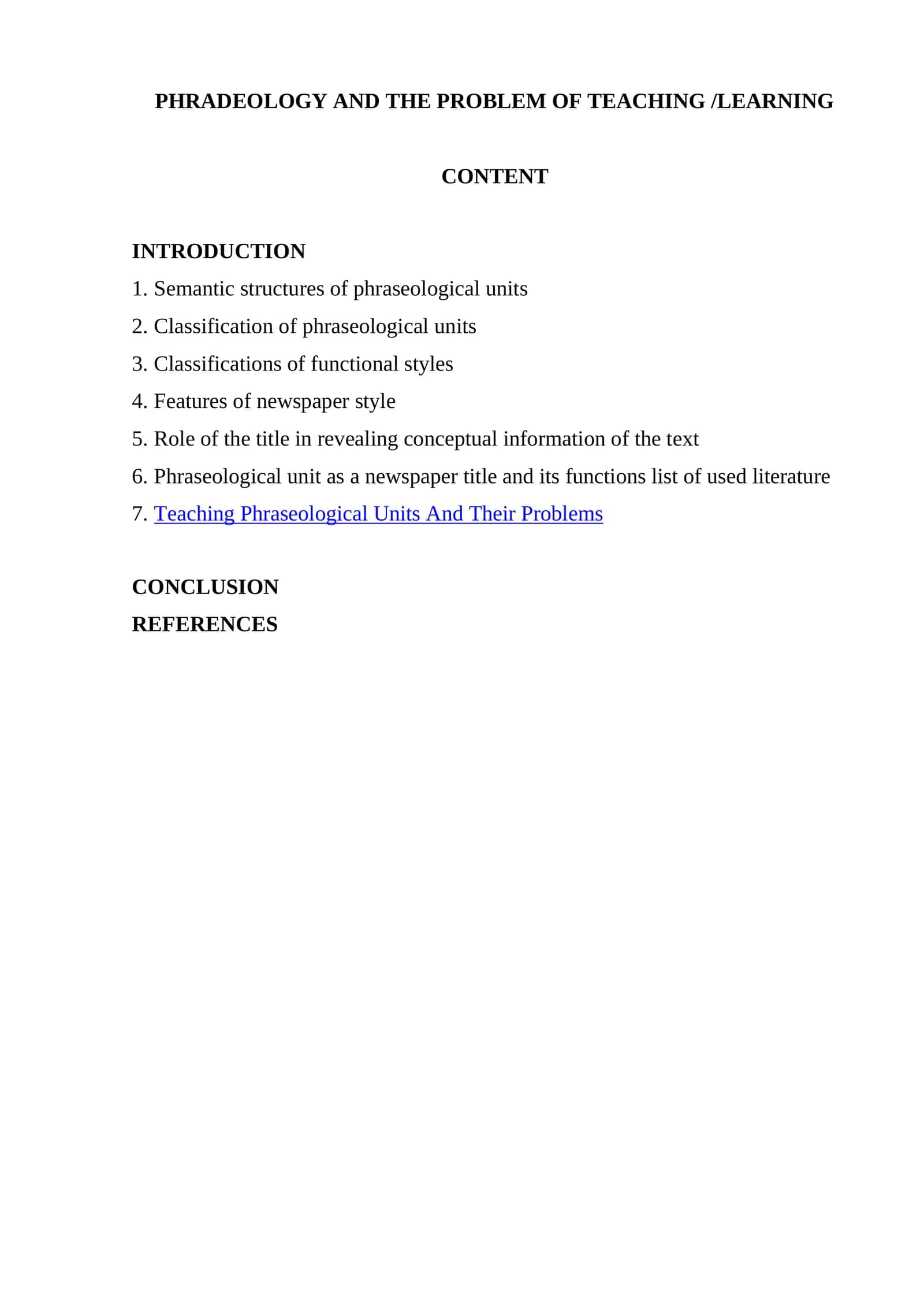 Phradeology and the problem of teaching learning 1
