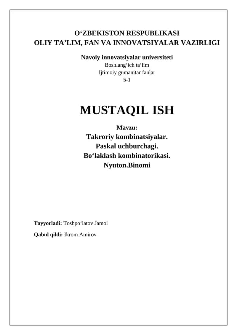Takroriy kombinatsiyalar 1
