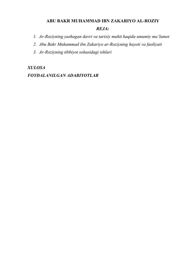 ABU BAKR MUHAMMAD IBN ZAKARIYO AL-ROZIY 1