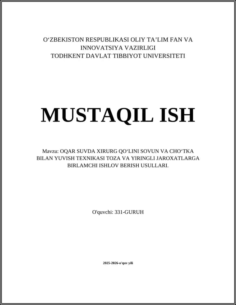 Oqargan suvda xirurg qo‘lini sovun va cho‘tka bilan yuvish 1
