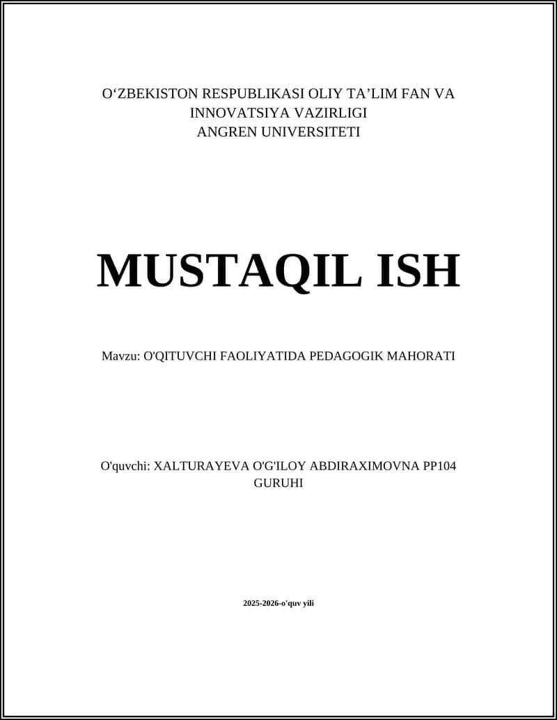 O'QITUVCHI FAOLIYATIDA PEDAGOGIK MAHORATI 1