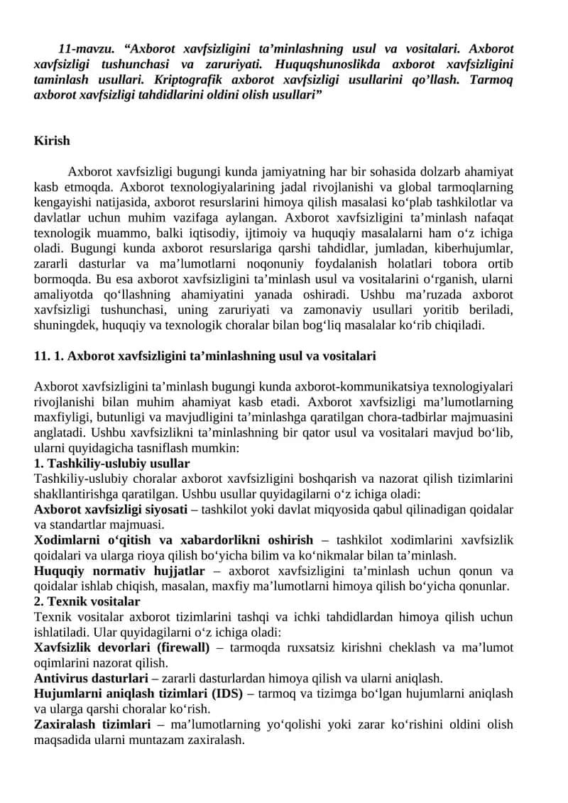 Axborot xavfsizligi taminlash usullari 1