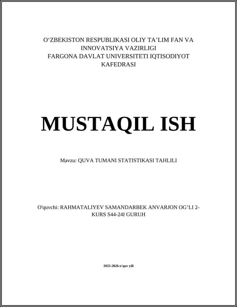 QUVA TUMANI STATISTIKASI TAHLILI 1