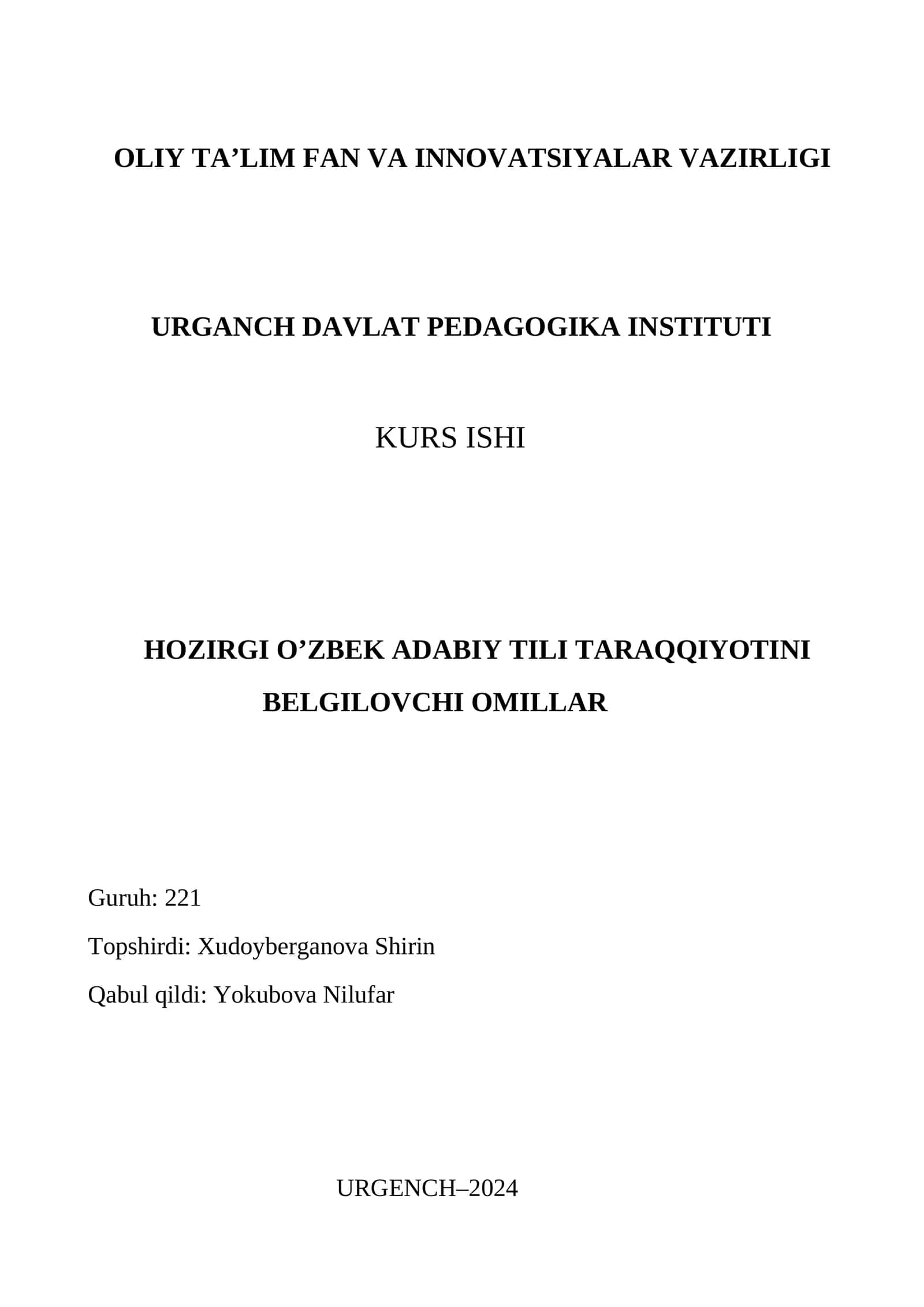 O'zbek Adabiy Tili Taraqqiyotini Belgilovchi Omillar 1