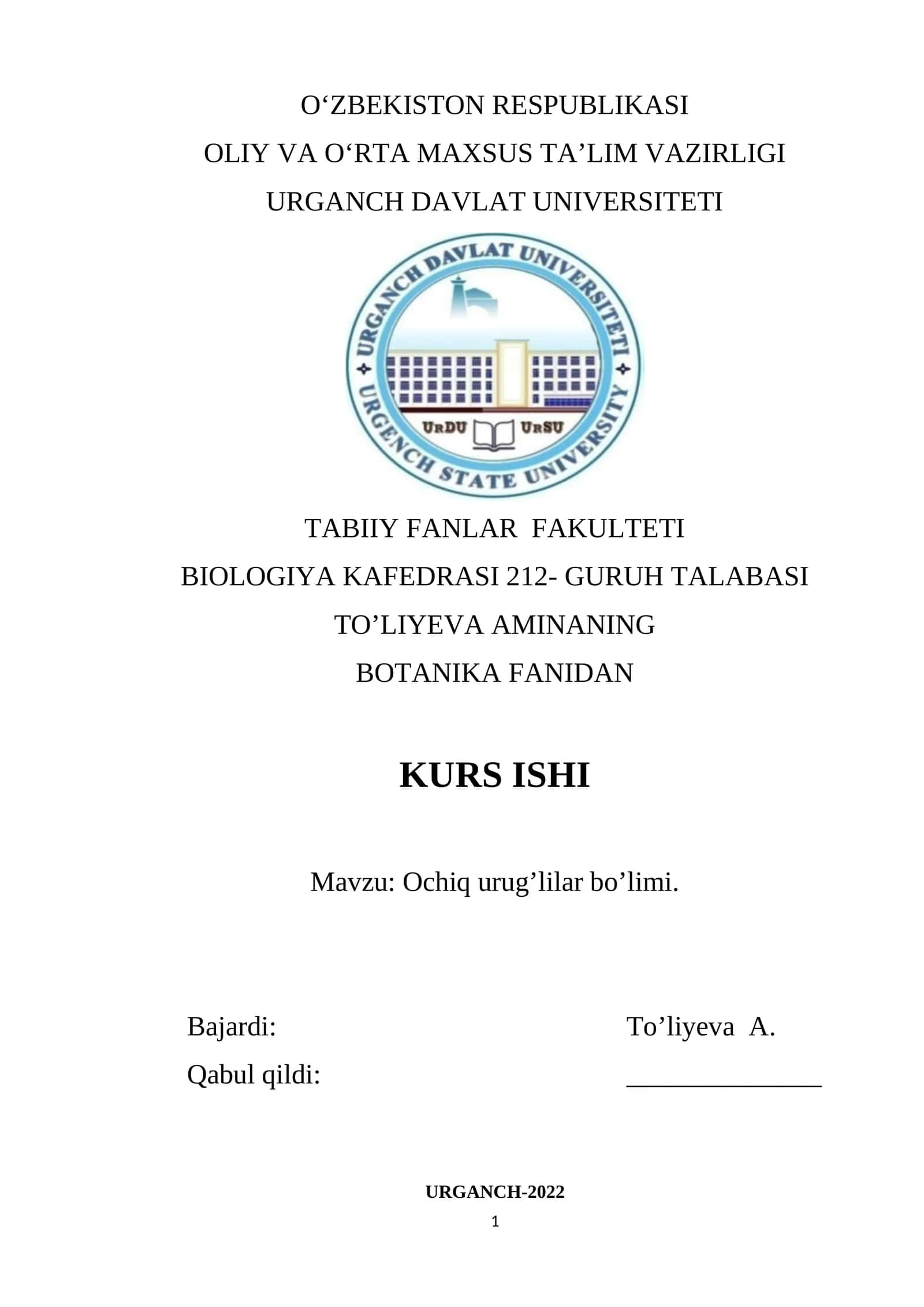 Ochiq urug’lilar bo’limi 1