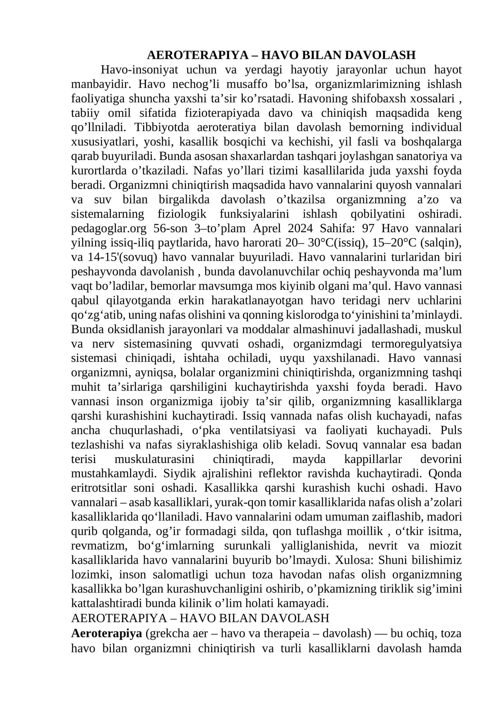 AEROTERAPIYA – HAVO BILAN DAVOLASH 1