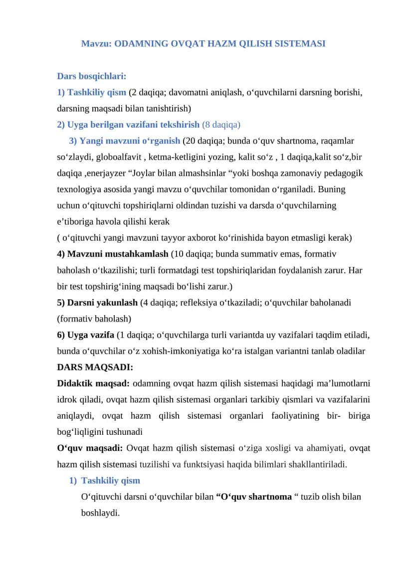 ODAMNING OVQAT HAZM QILISH SISTEMASI 1