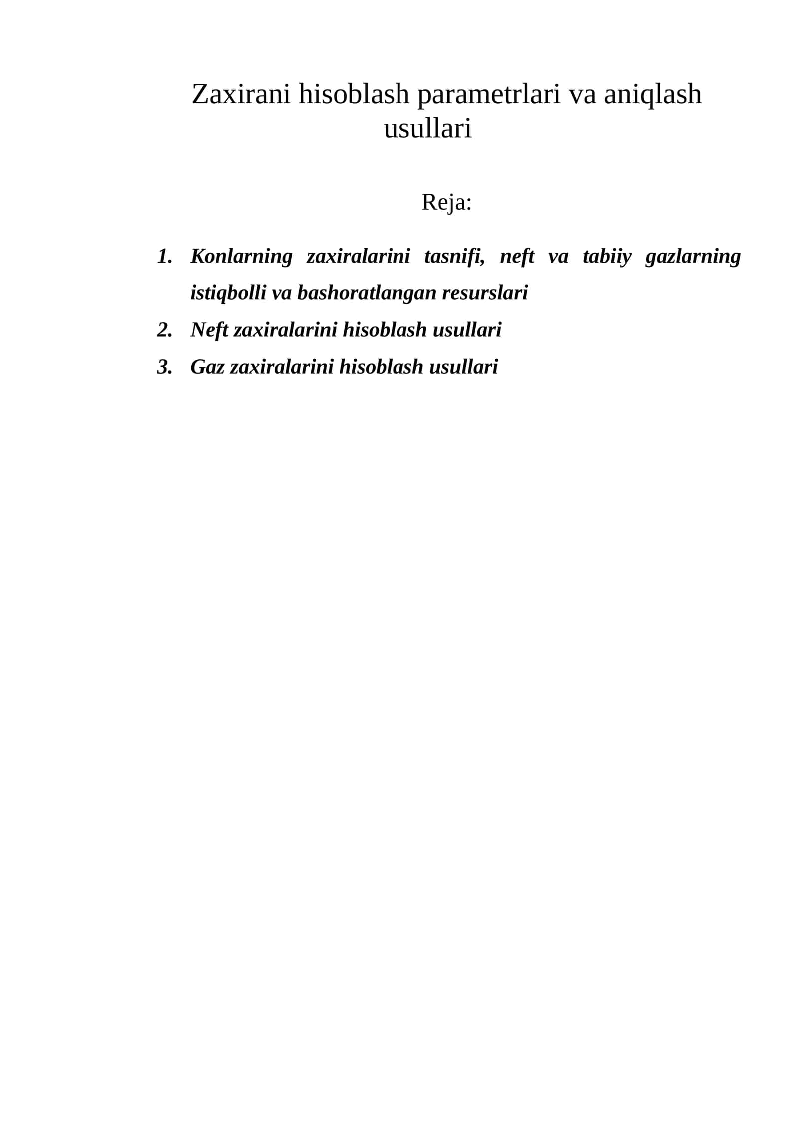 Zaxirani hisoblash parametrlari va aniqlash usullari 1