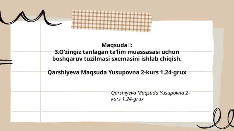 O‘zingiz tanlagan ta’lim muassasasi uchun boshqaruv tuzilmasi sxemasi 1