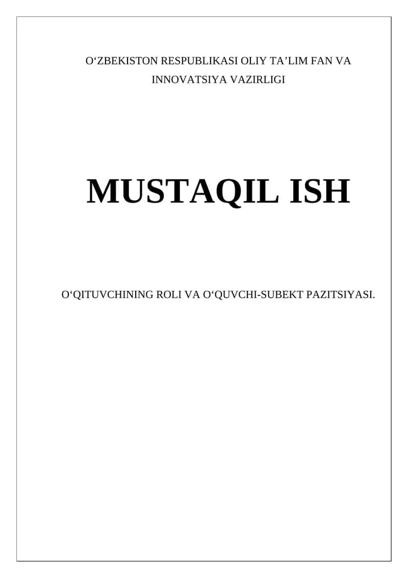 Oʻqituvchining Roli va Oʻquvchi-Subekt Pazitsiyasi 1